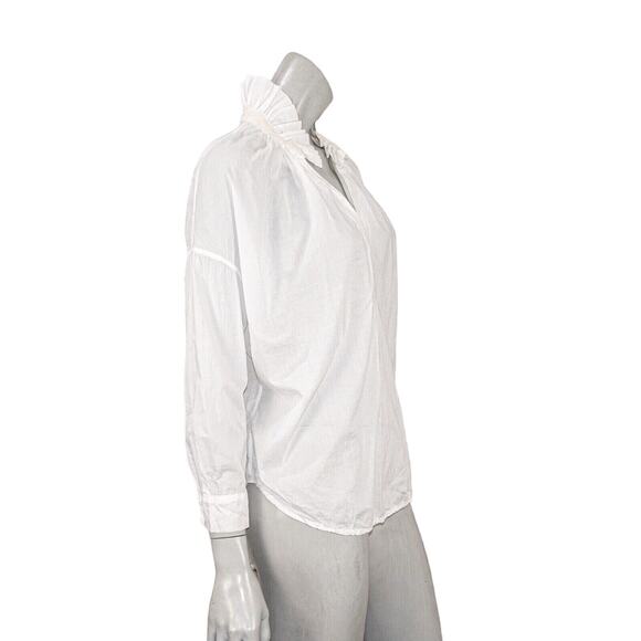 A SHIRT THING Penelope Cabo Shirt ruffle neck in white iceberg Women's Sz P S - Picture 4 of 11